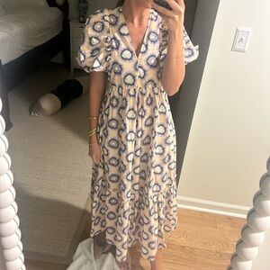 HUNTER BELL Blue and Cream Maxi Dress